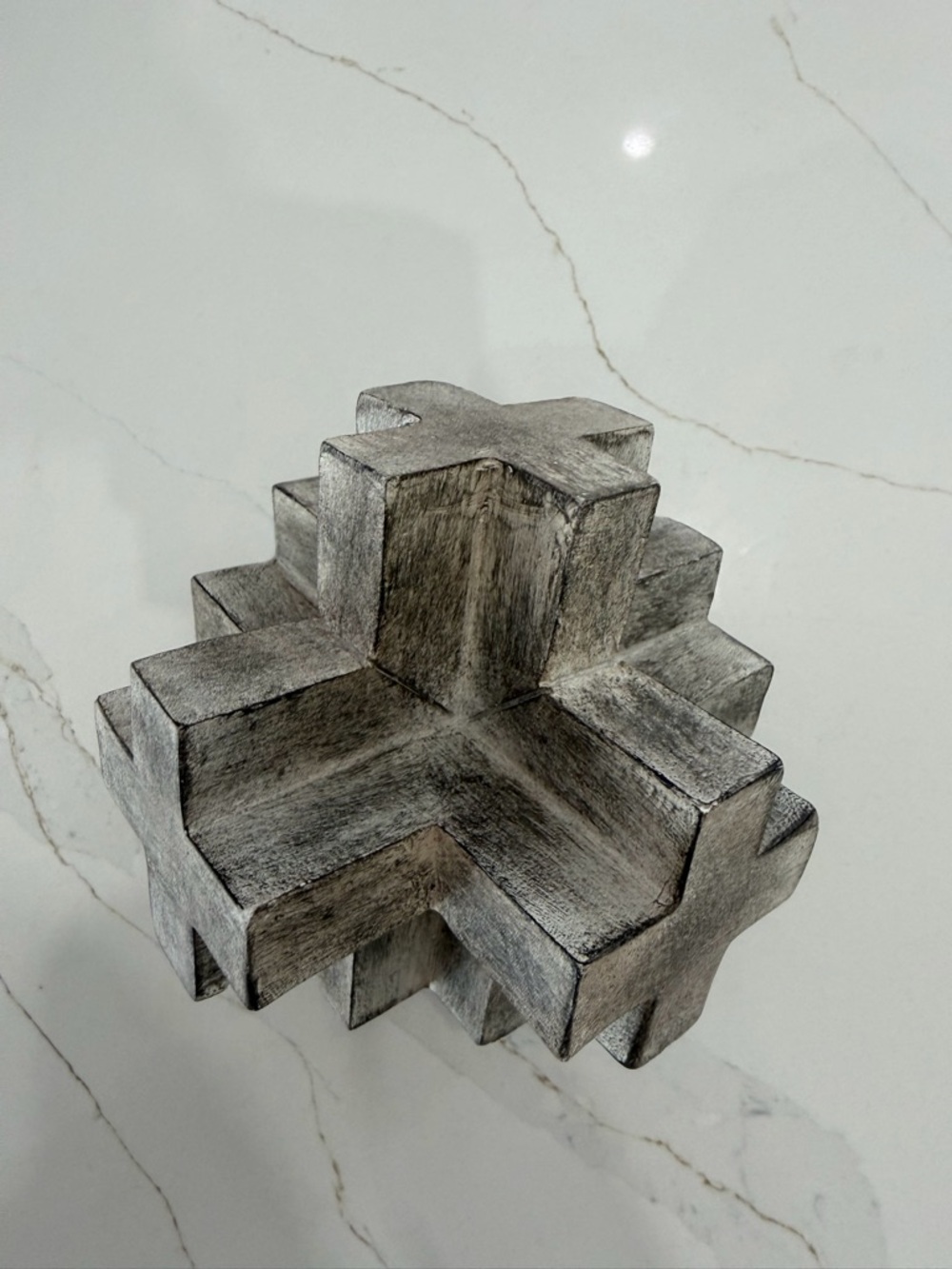 Handcrafted Gray Geometric Cross Sculpture - Home Art Accent